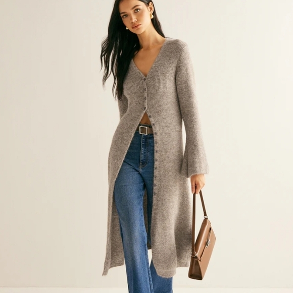 Commense Sweaters - NWT Commense Stacked V Neck Sweater Dress, Duster Coat XS